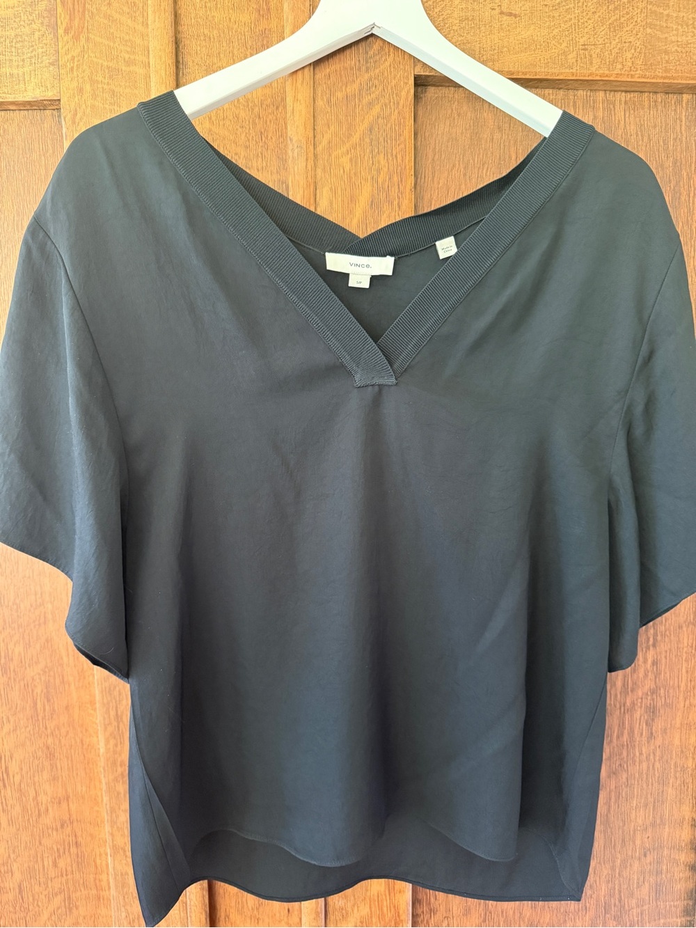 Vince Black V-Neck Short Sleeve Blouse